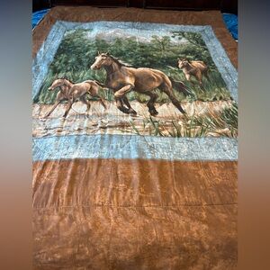 Set of 3-Vintage Horse Print Blanket/Twin Comforter with 2 matching pillow cases